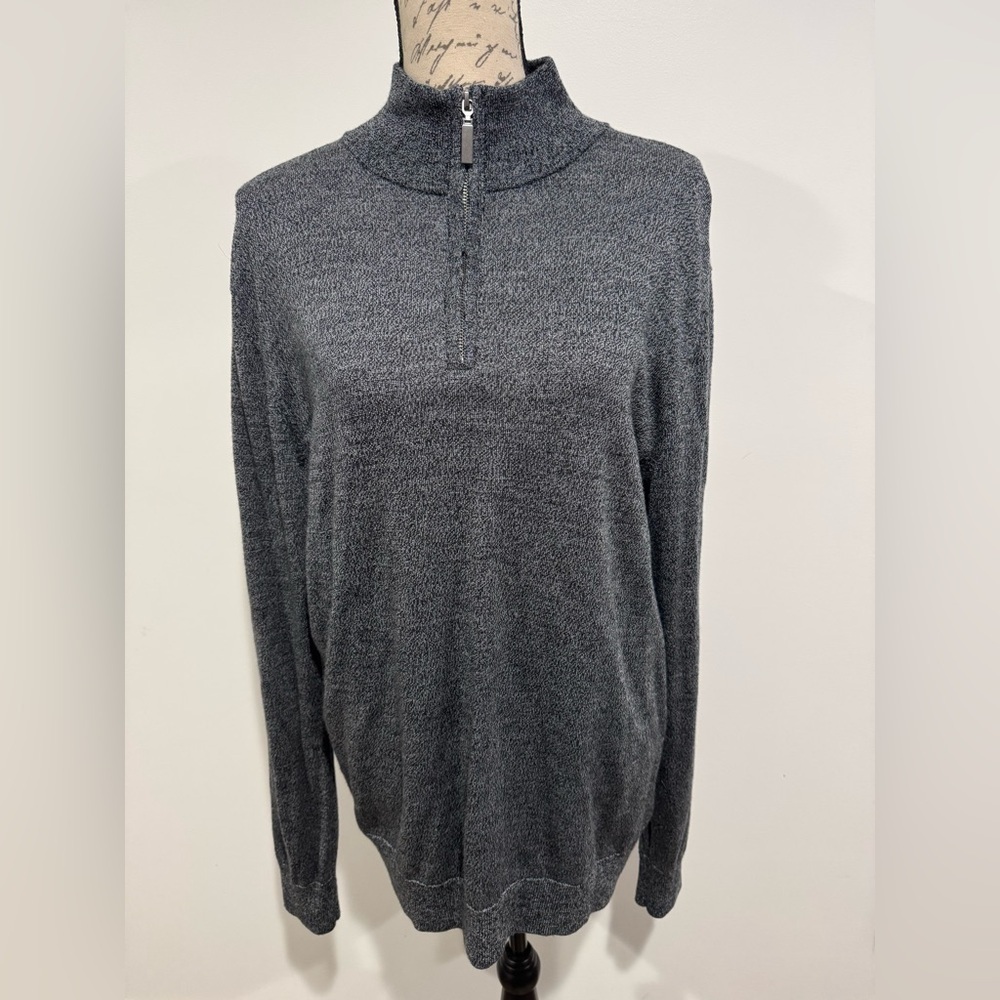 Fairlane Sweater Men's XL Gray 100% Merino Wool 1/4 Zip Long Sleeve Pullover